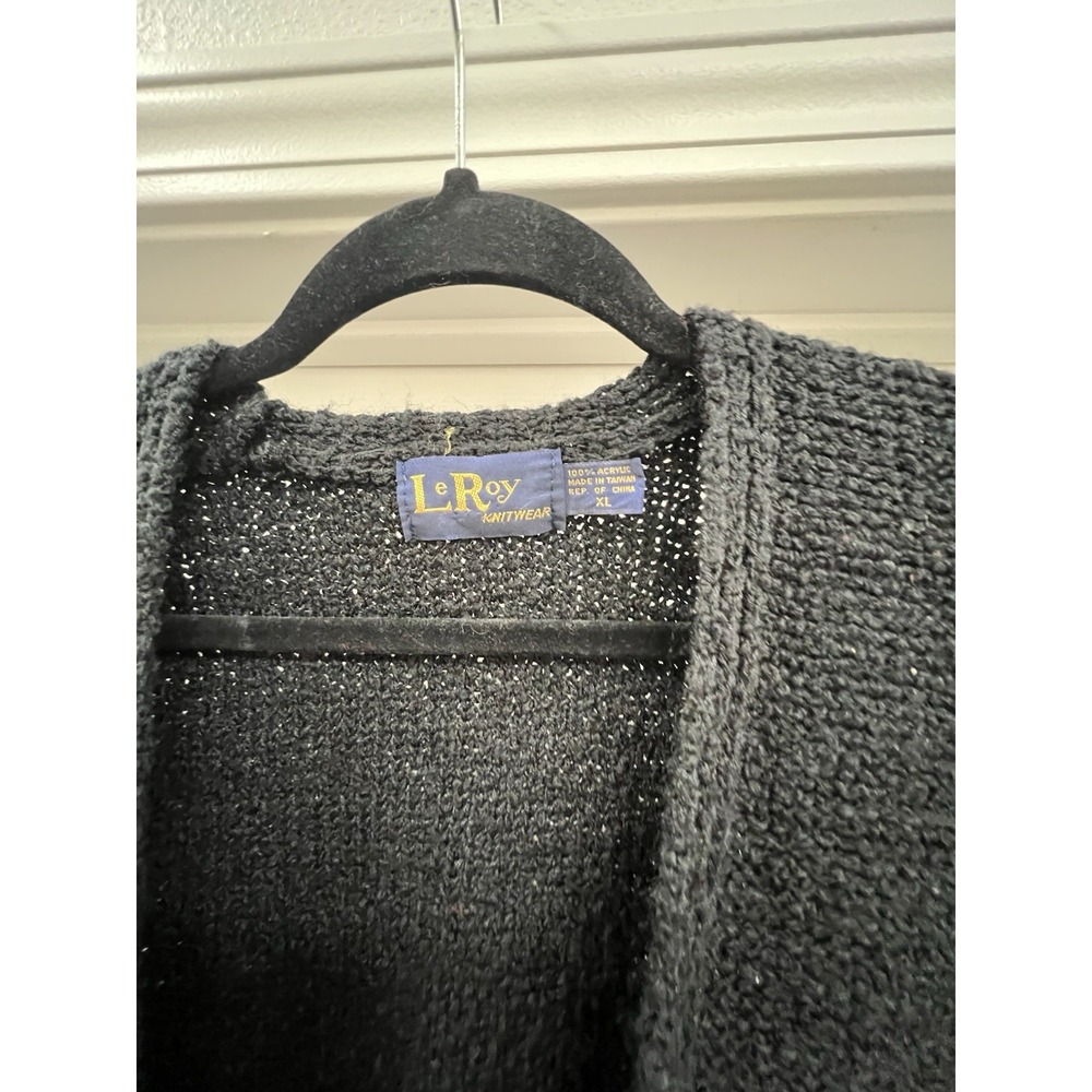 VINTAGE LeRoy Sweater Womens XL Black‎ Vest Acrylic 80s 90s - Picture 2 of 2